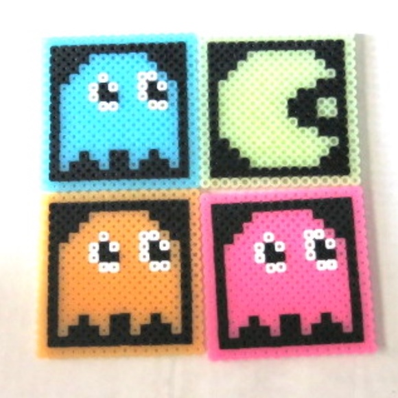 Perler Set of 4 Glow In the Dark Pac Man Coasters - Picture 1 of 6